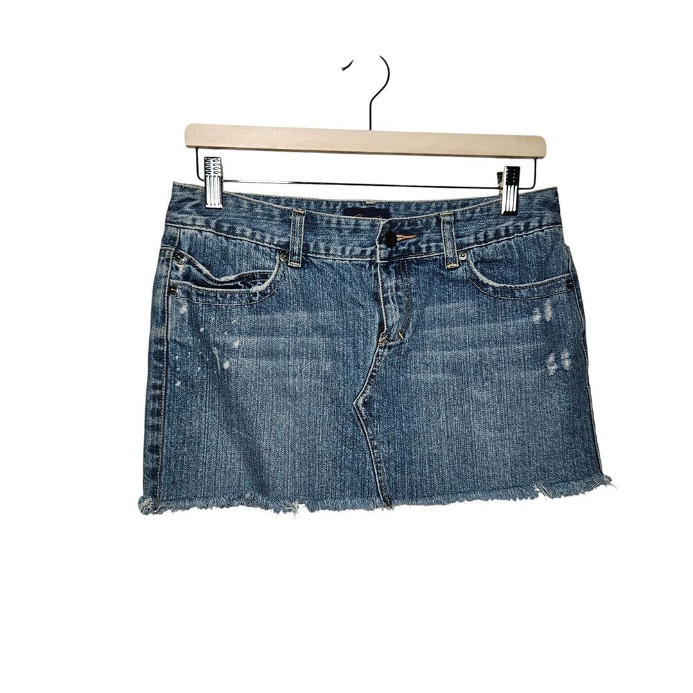 Vintage Aeropostale size 3/4 Distressed Denim Mini Skirt Blue Boho Western Y2K